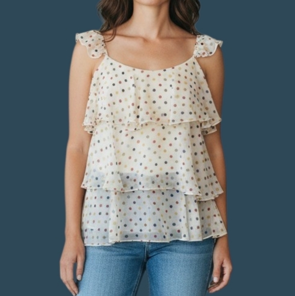 SUGAR LIPS Fairycore Chiffon Ruffled Spaghetti Strap POLKA DOT Slip Top